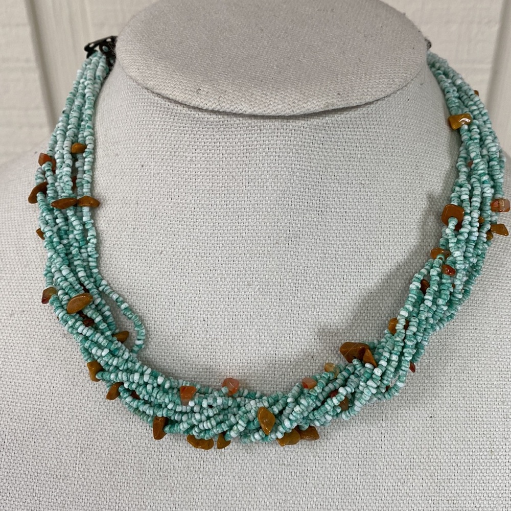 Torsade style minty green seed bead necklace